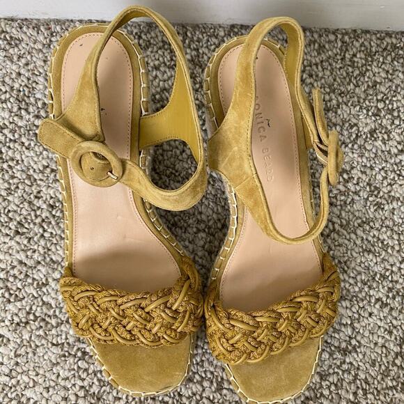 Veronica Beard Reema Wedges Size 10 Desert Yellow Espadrilles Sandals Leather - Picture 13 of 16